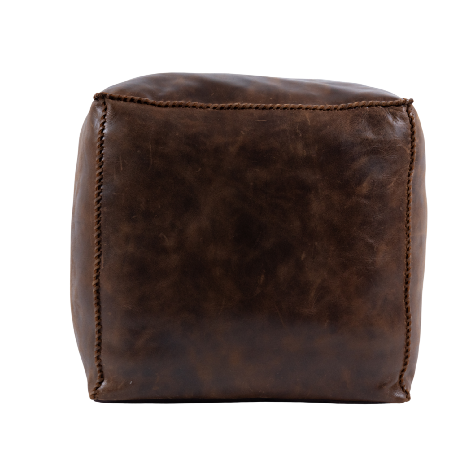 Pouf Handstiched Dark Brown Leather