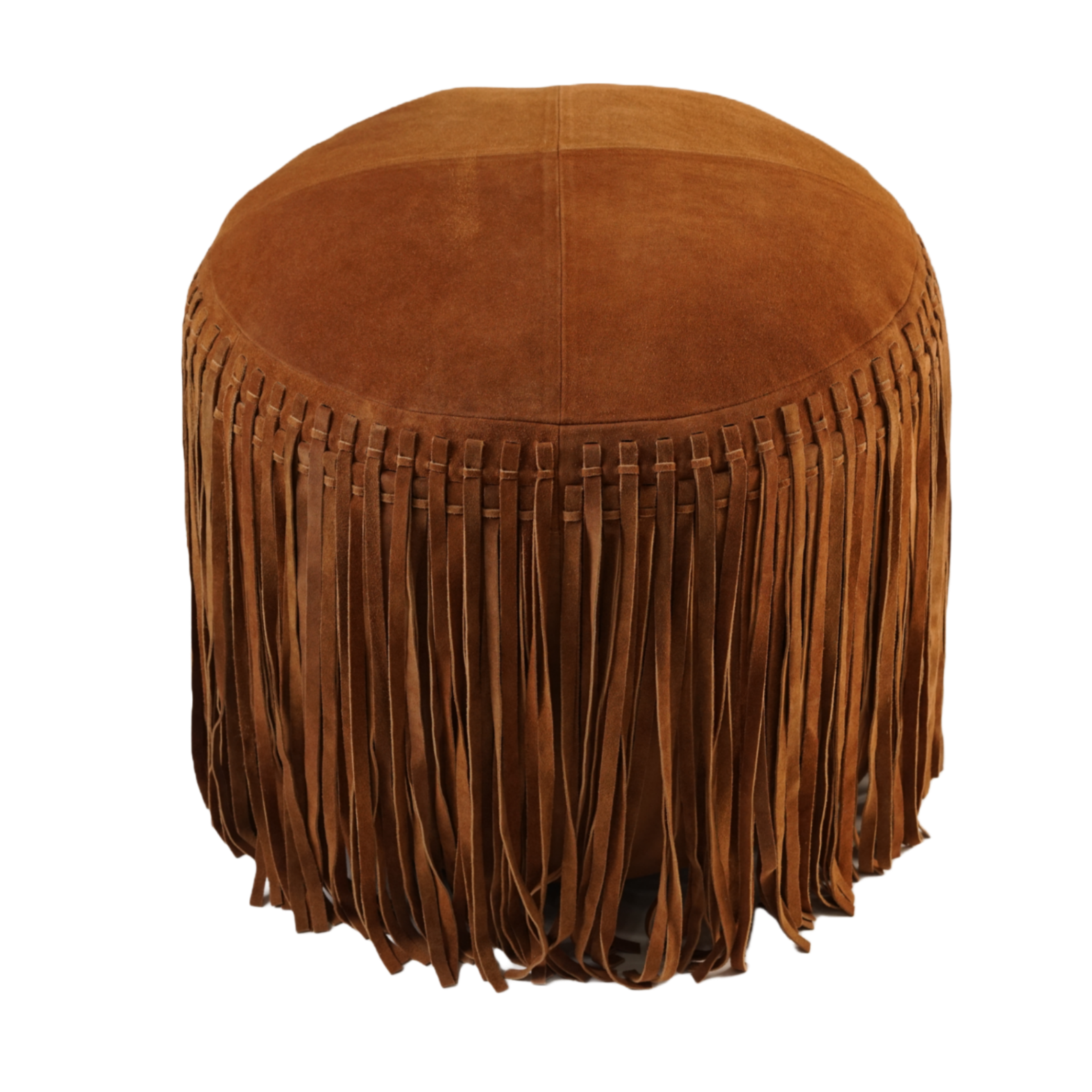 Pouf Round Fringe Cognac