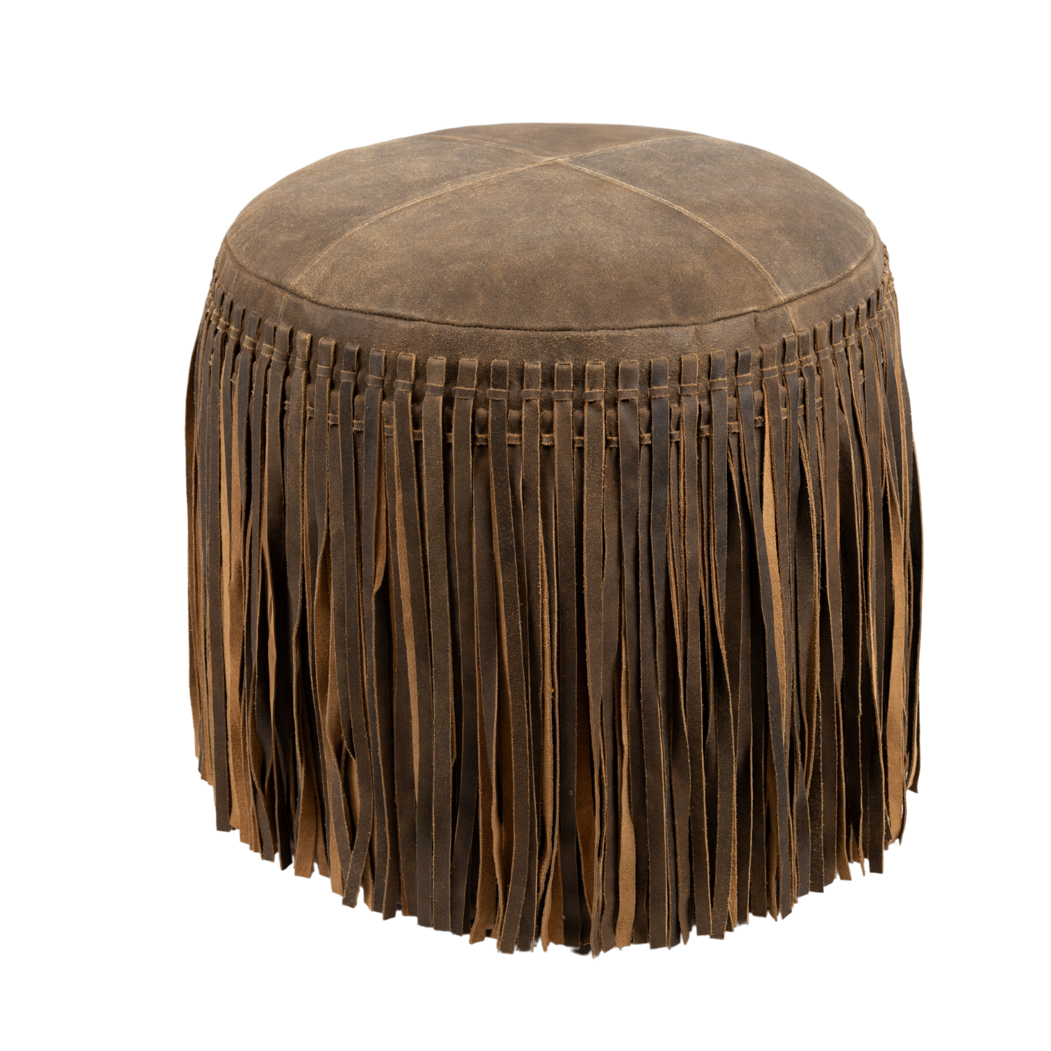 Pouf Round Fringe Vintage Leather