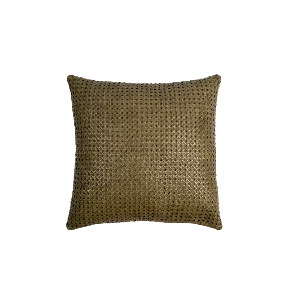 Rattan Leather Pillow 24” – Olive
