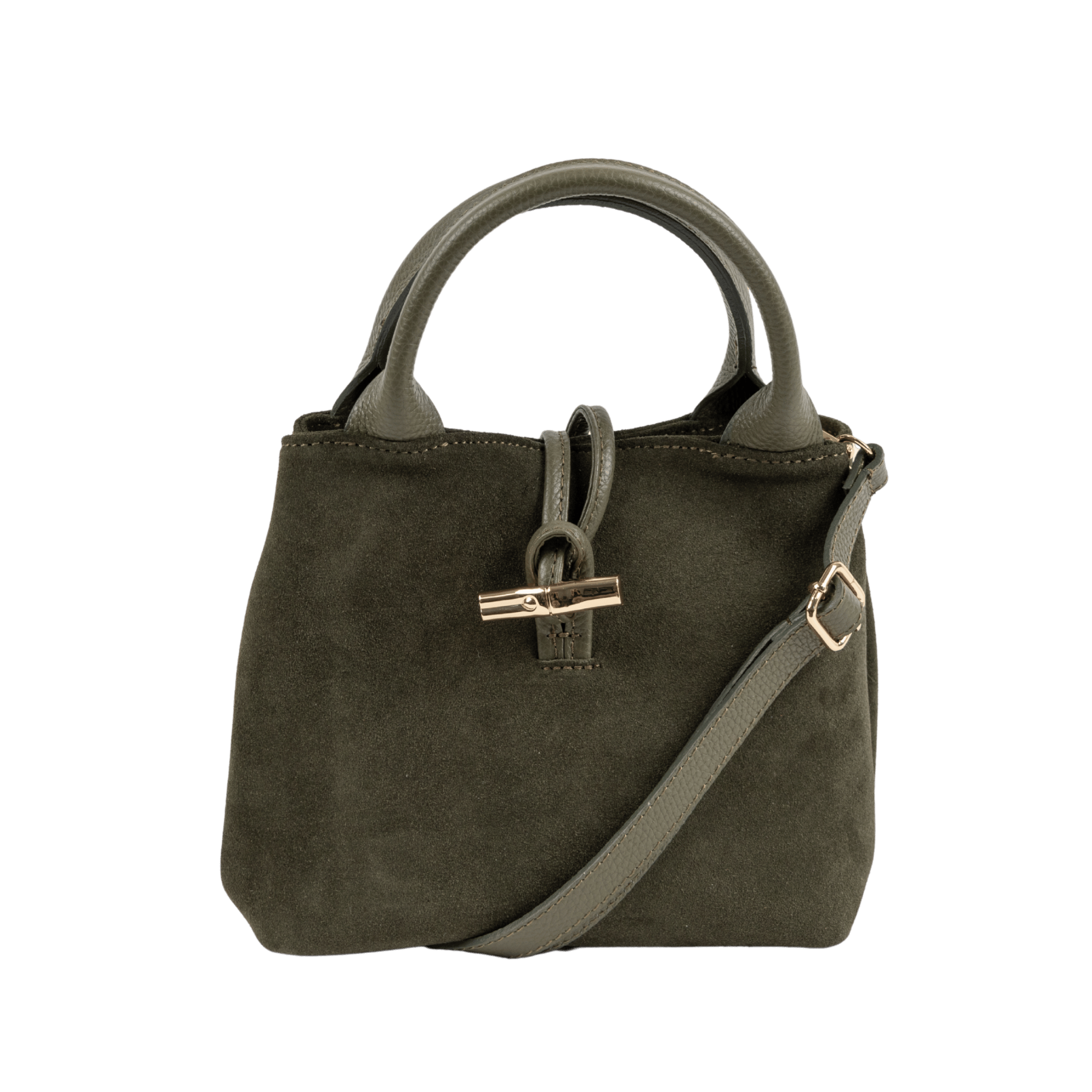 LUZIA Arm Tote Lock Forest suede handbag with structured shape and lock detail