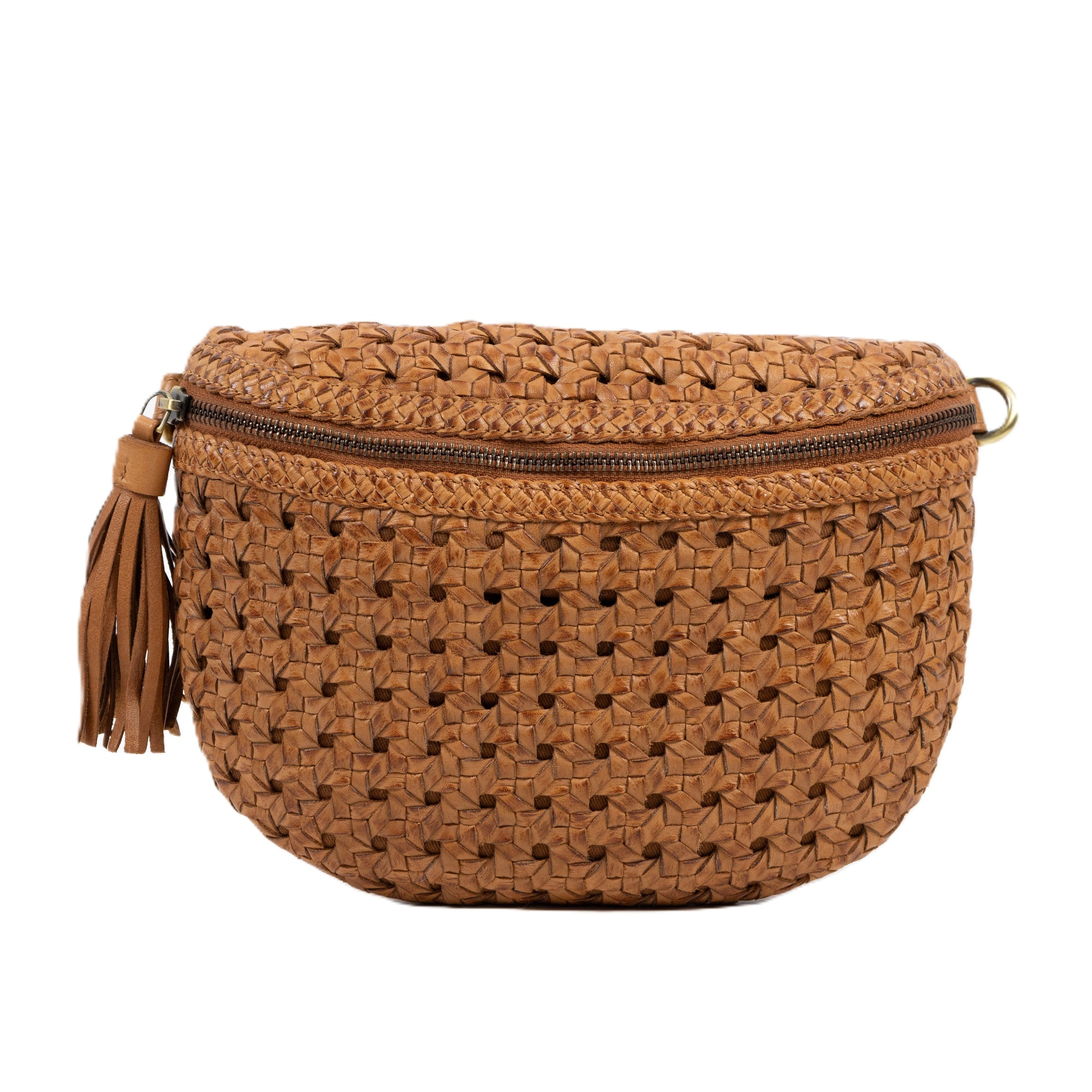 Crossbody Belt Bag Rattan Cognac