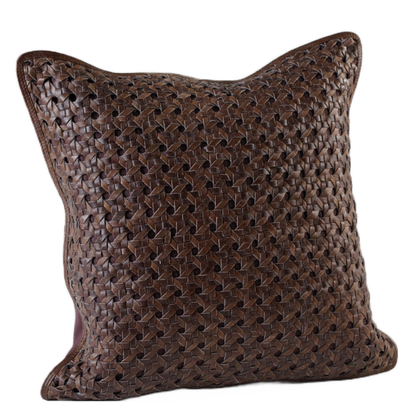 RATTAN WEAVE LEATHER PILLOW DARK BROWN 20" X 20" *Cover Only*