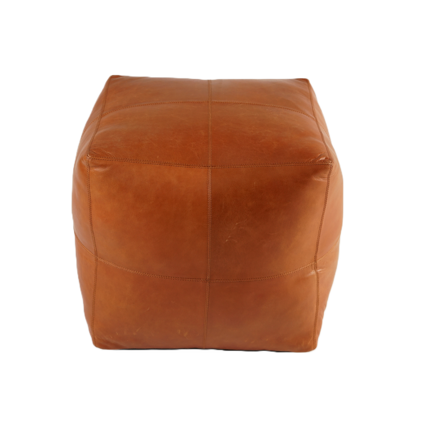 SQUARE 4 PATCH LEATHER POUF COGNAC 18" X 18"