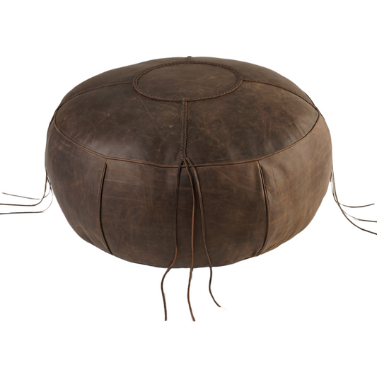 TOP HANDBRAIDED POUF LEATHER BROWN 30" X 12"