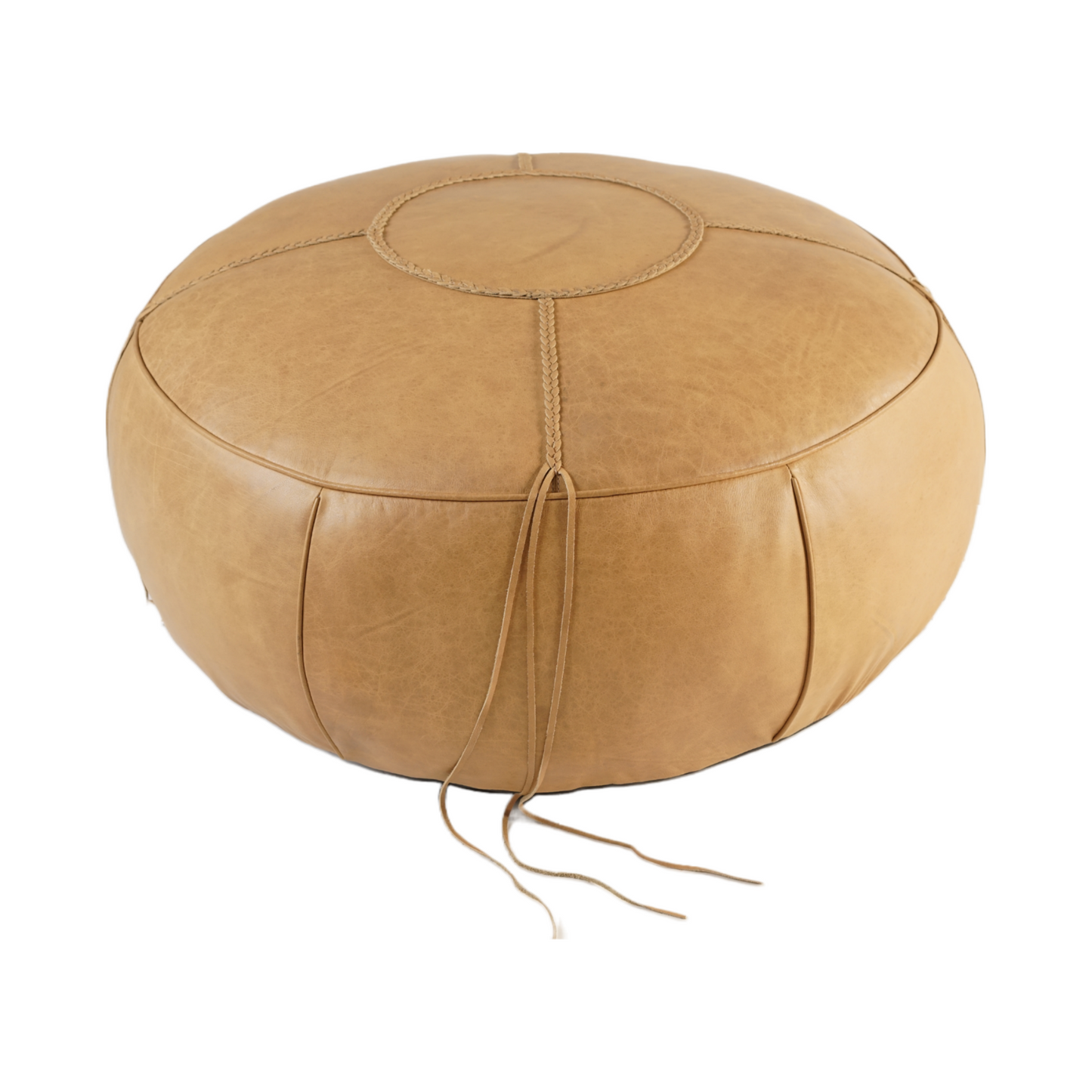 TOP HANDBRAIDED POUF LEATHER TAN 30" X 12"