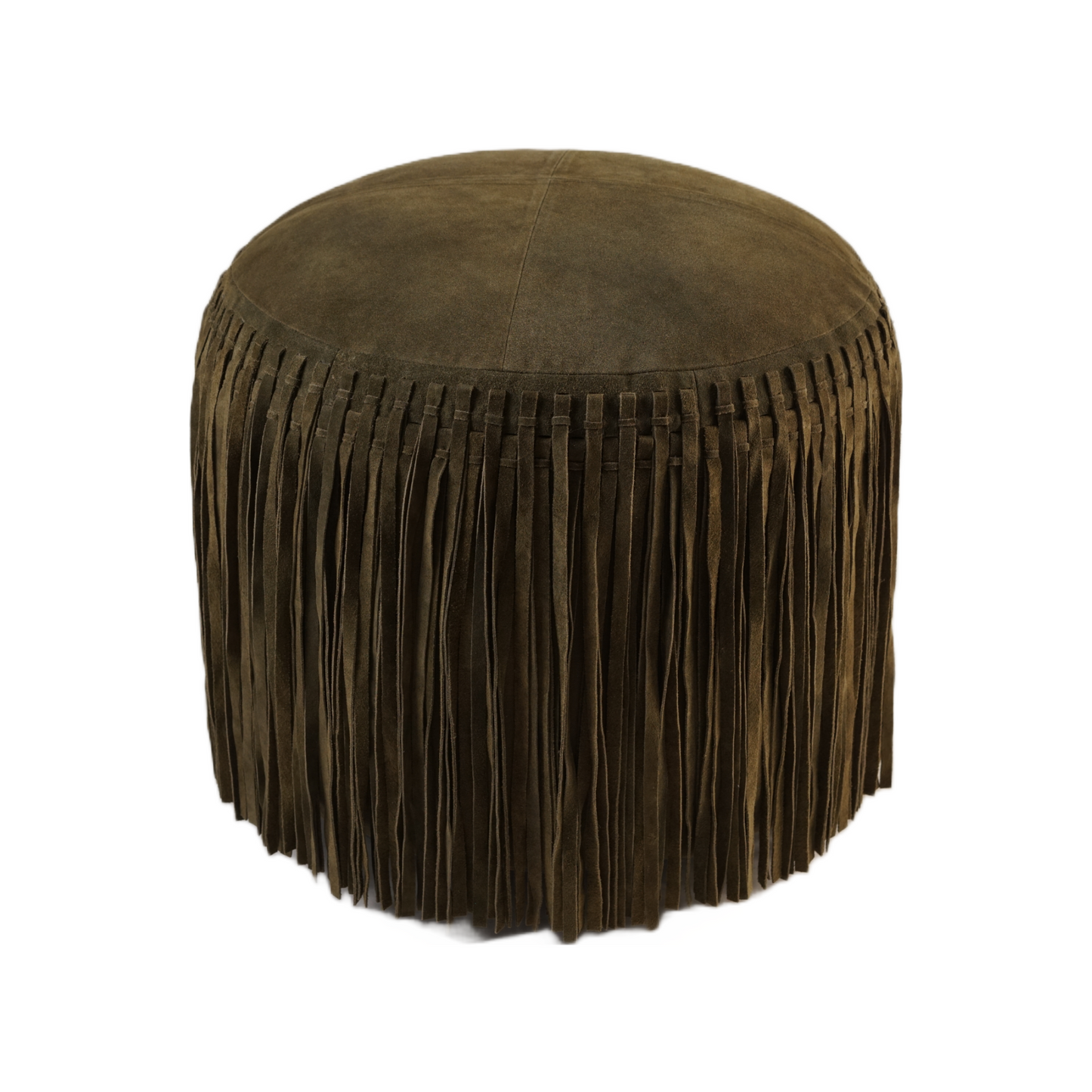 HAND TUFTED FRINGE SUEDE POUF FOREST 20" X 16"