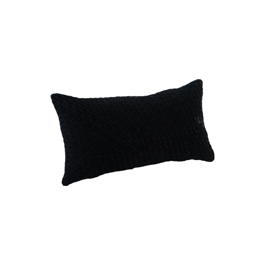 WAFFLE WEAVE SUEDE PILLOW BLACK 22" X 12"