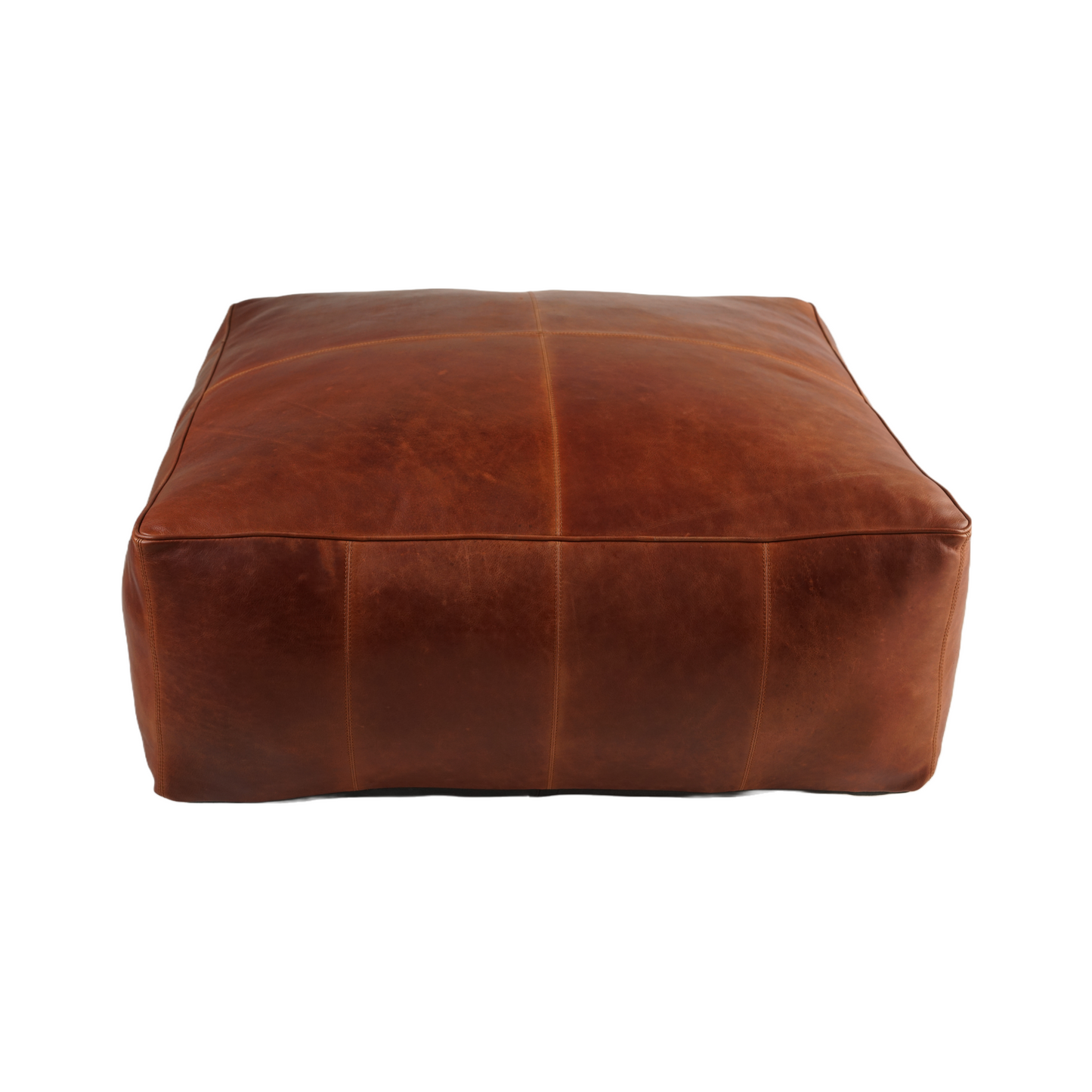 SQUARE 4 PATCH LEATHER POUF COGNAC 36" X 14"