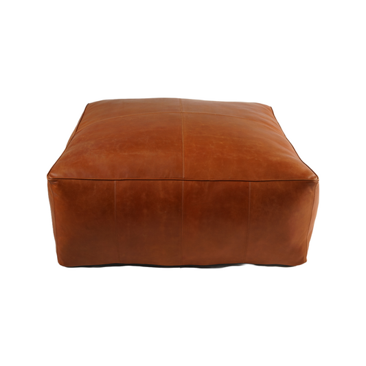 SQUARE 4 PATCH LEATHER POUF LIGHT COGNAC 36" X 14"