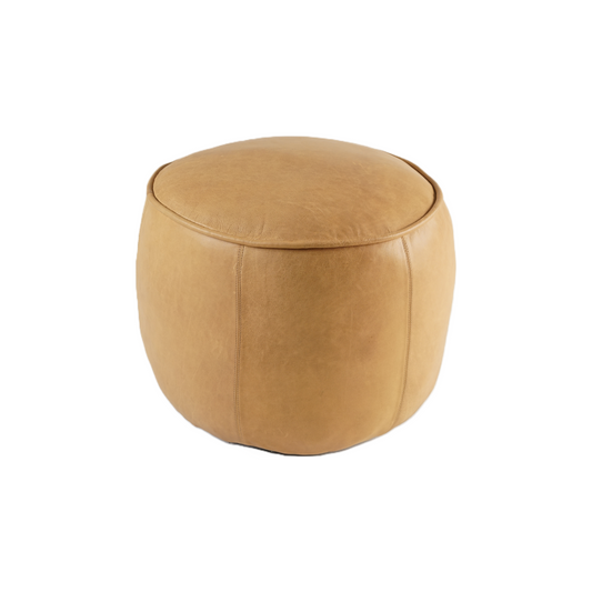 ROUND LEATHER POUF TAN 20" X 16"