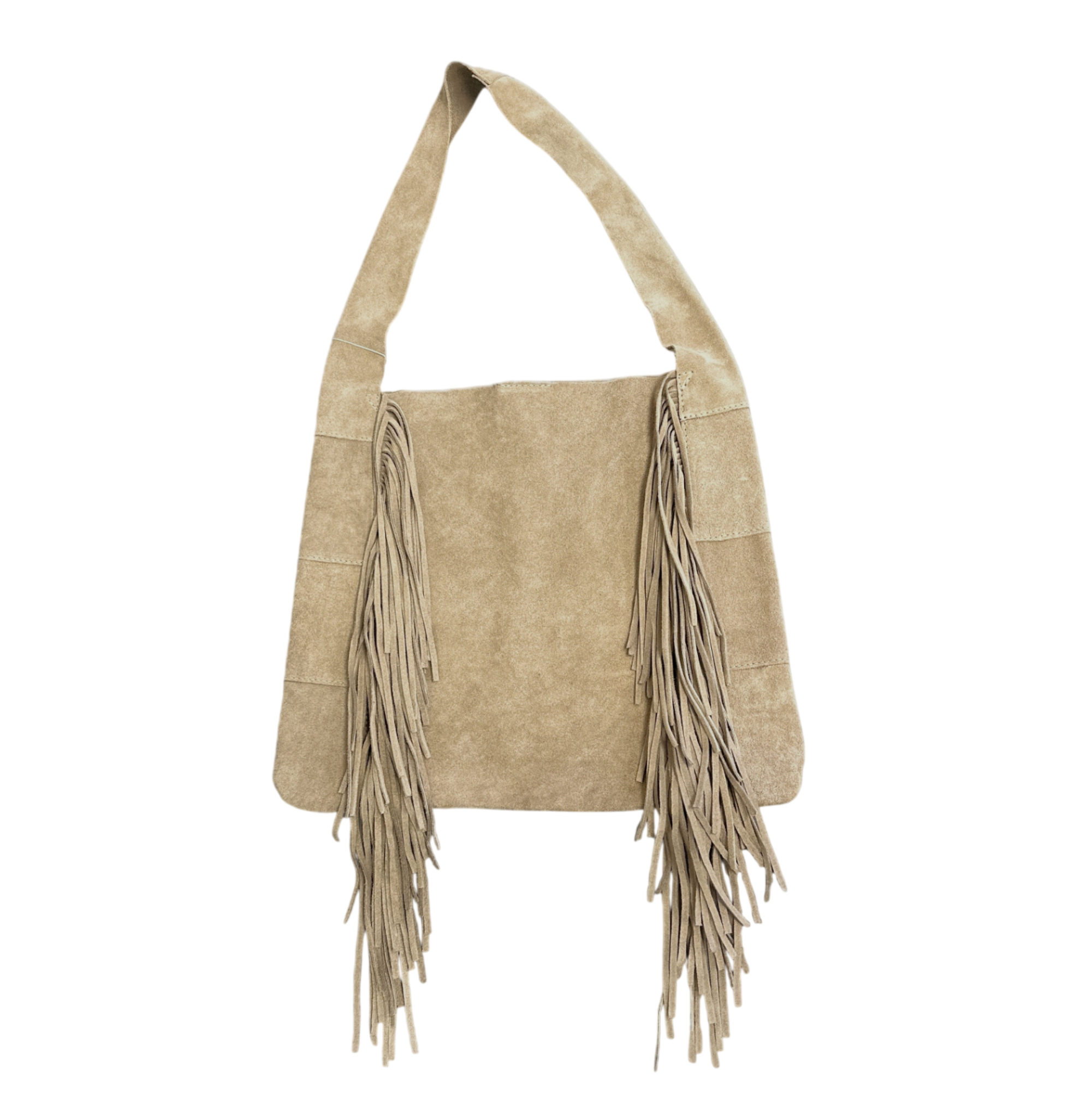 Shoulder Tote Split Fringe Taupe luxury suede structured bag