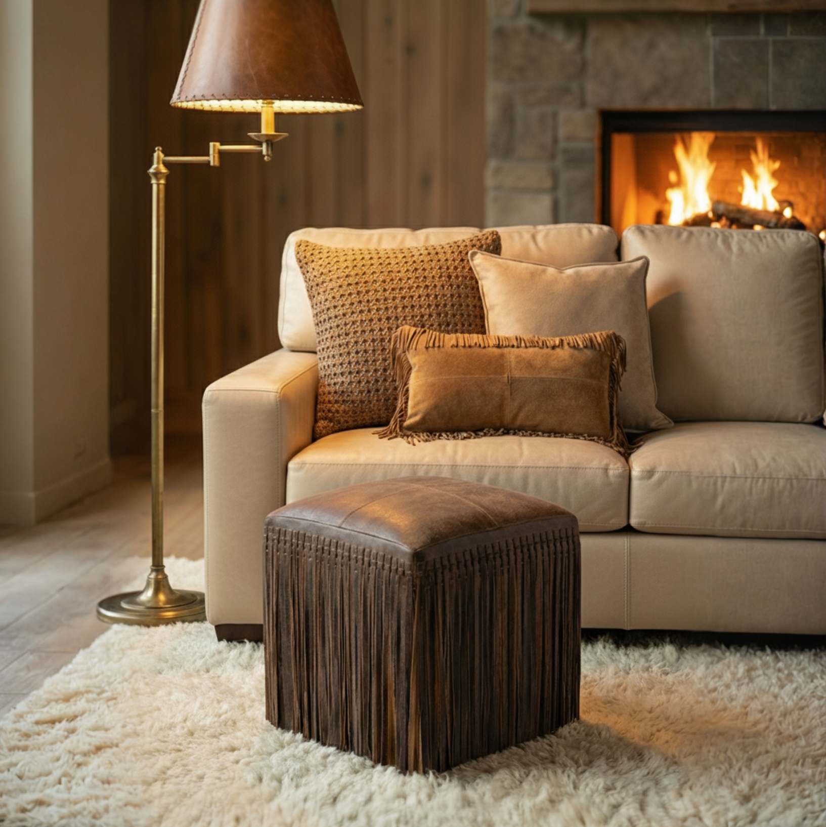 Square Leather Fringe Ottoman – Vintage Leather