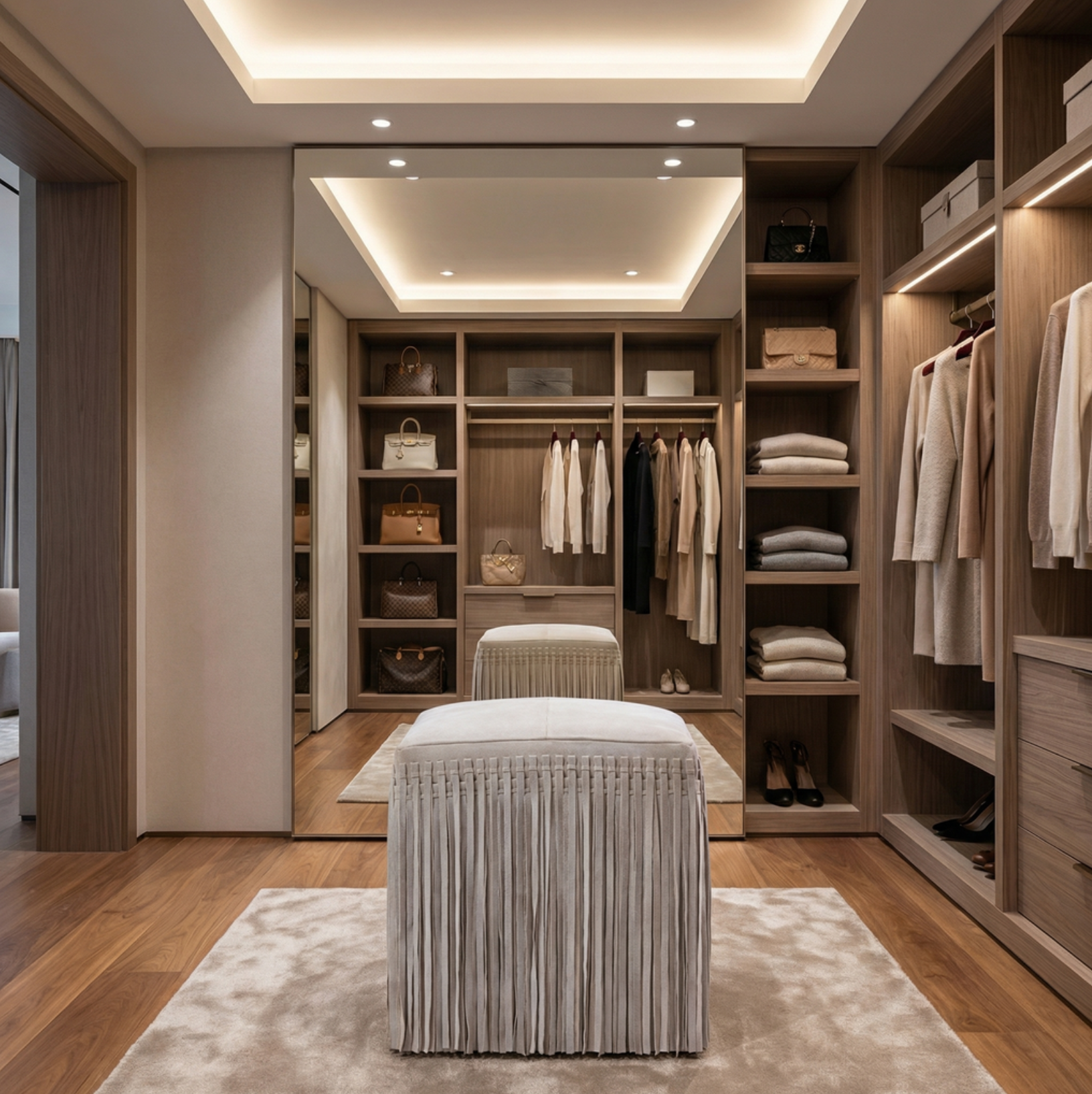 Square Suede Fringe Ottoman – Bone