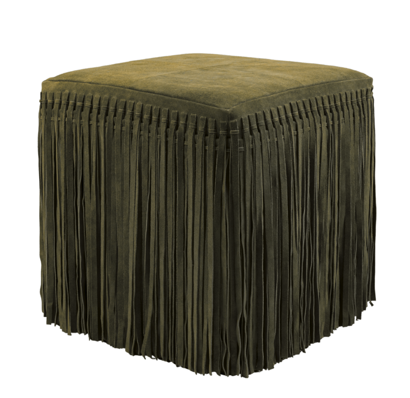 Square Suede Fringe Ottoman – Forest