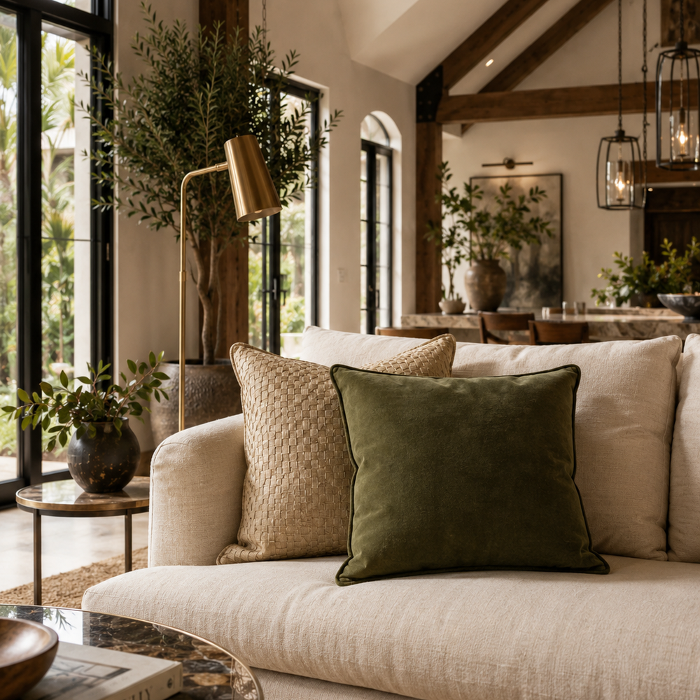 Solid Suede Pillow – Olive