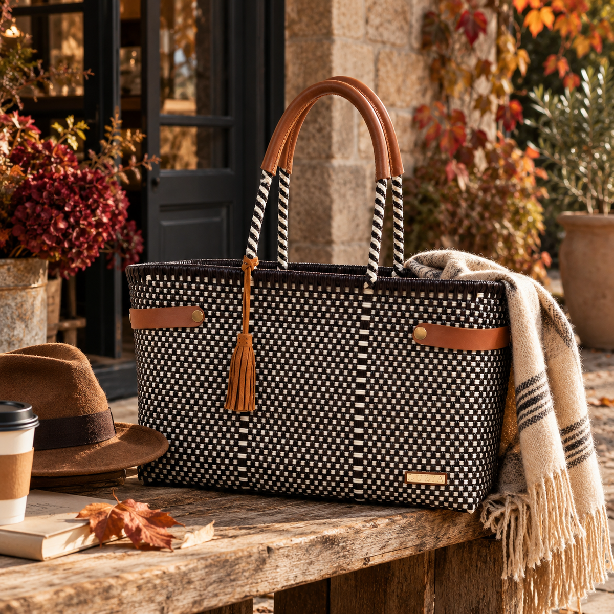 Open Basket Jumbo Checkers Brown Beige