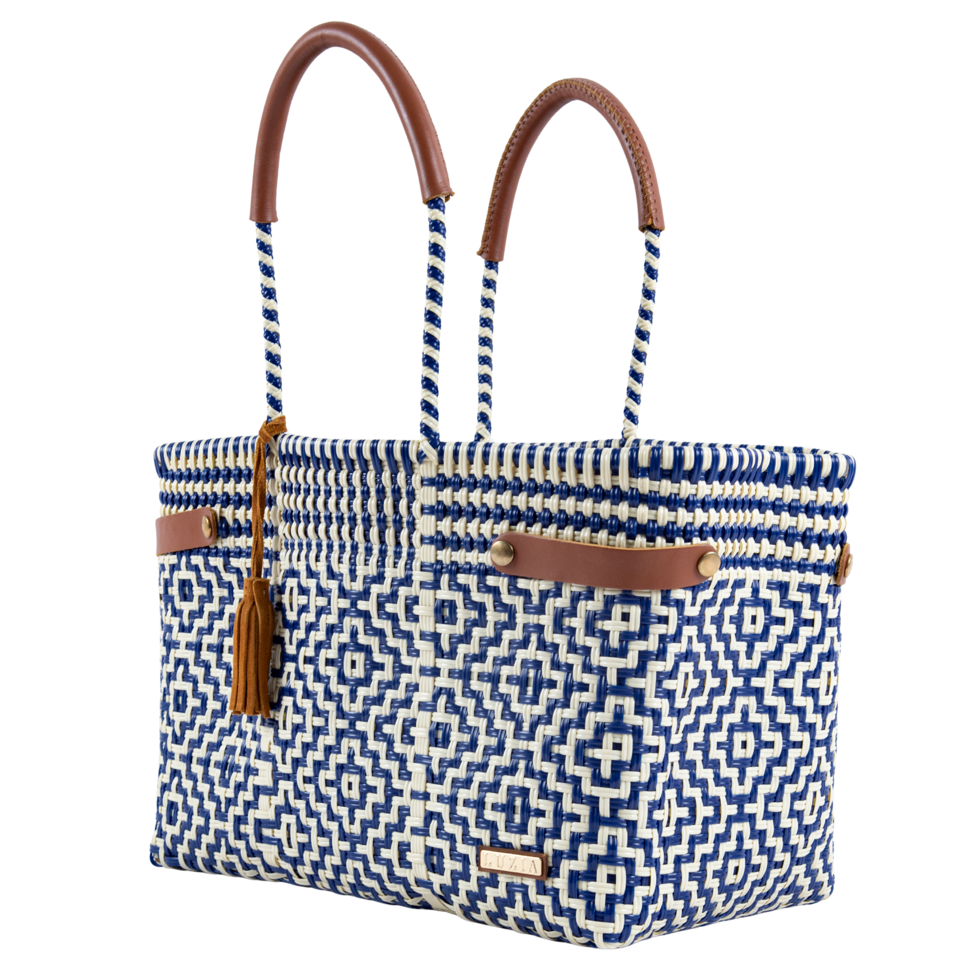 Open Basket Jumbo Cross Diamond Navy Blue Beige