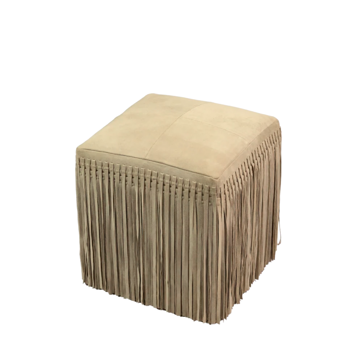 Square Suede Fringe Ottoman – Taupe