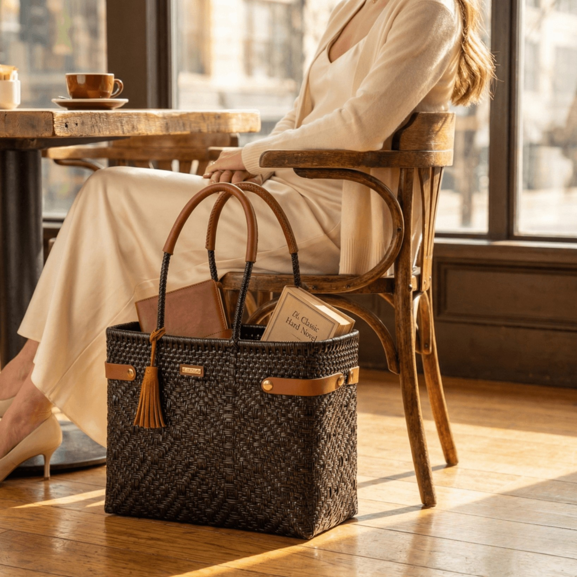 Open Basket Medium Braided Solid Brown