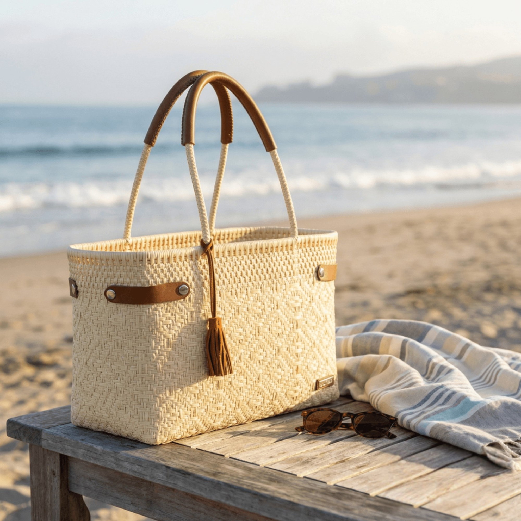 Open Basket Jumbo Braided Solid Beige