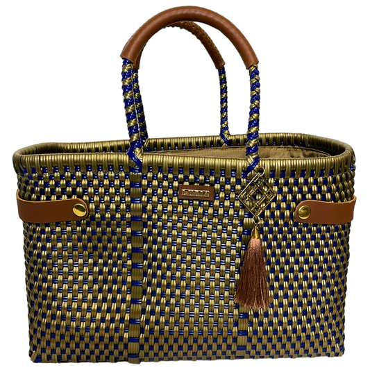 Open Basket Medium Checkers Blue Gold