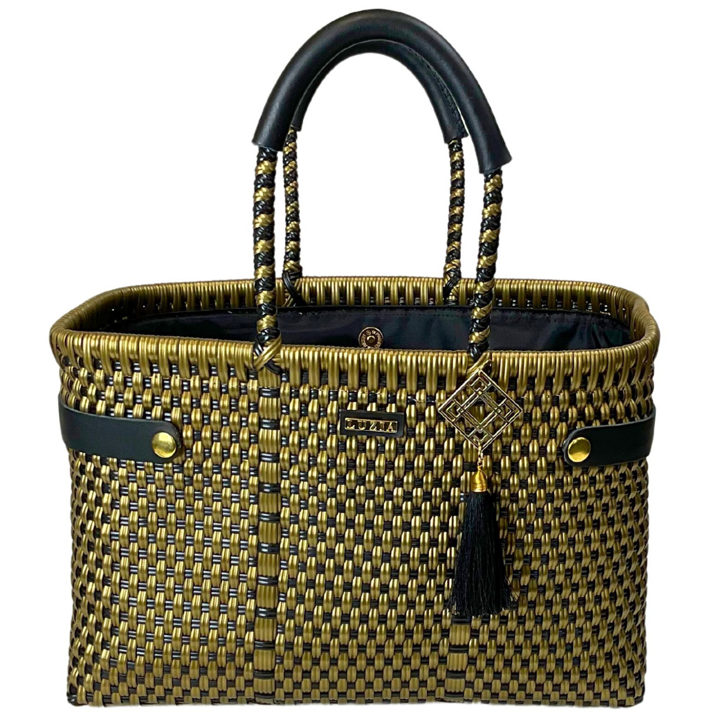 Open Basket Medium Checkers Black Gold