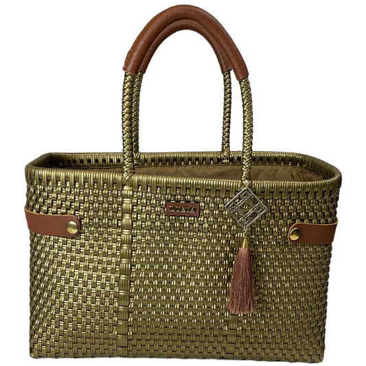 Open Basket Medium Checkers Solid Gold