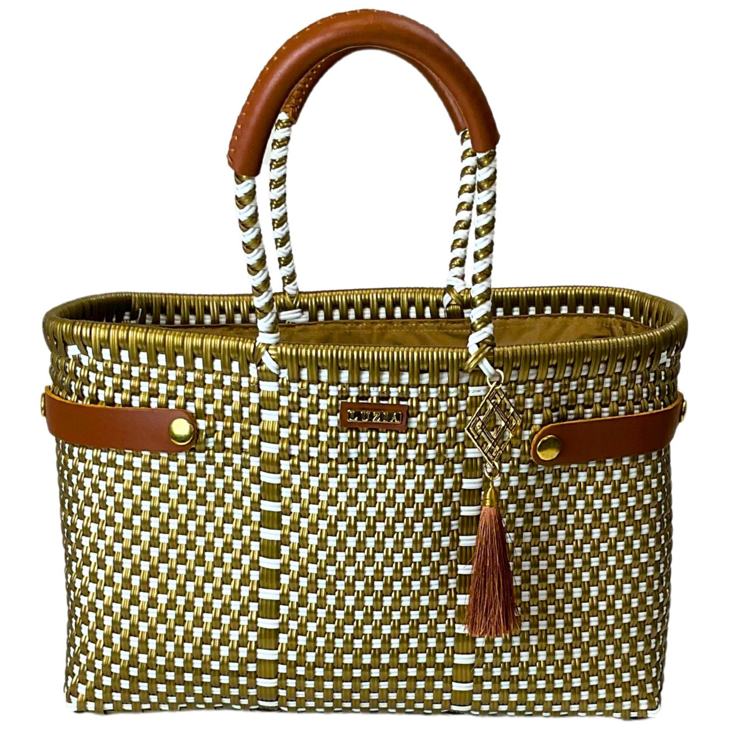 Open Basket Medium Checkers White Gold