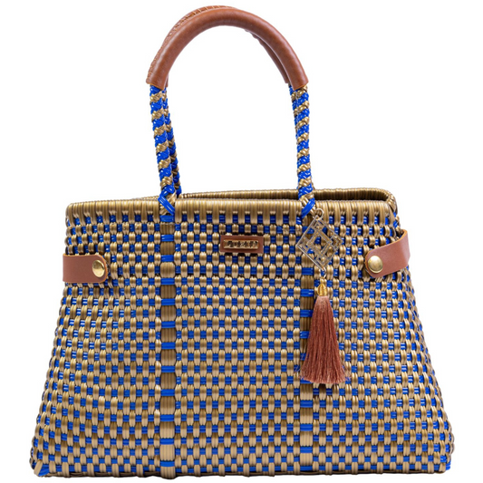 Shopping Tote Checkers Blue Gold