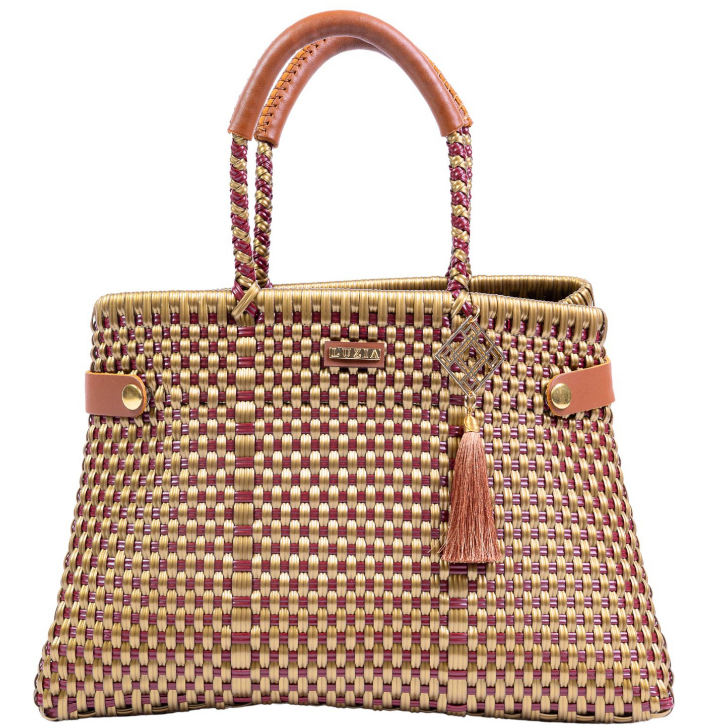 Shopping Tote Checkers Burgundy Gold