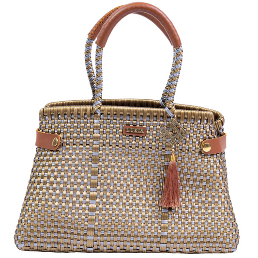 Shopping Tote Checkers Silver Gold