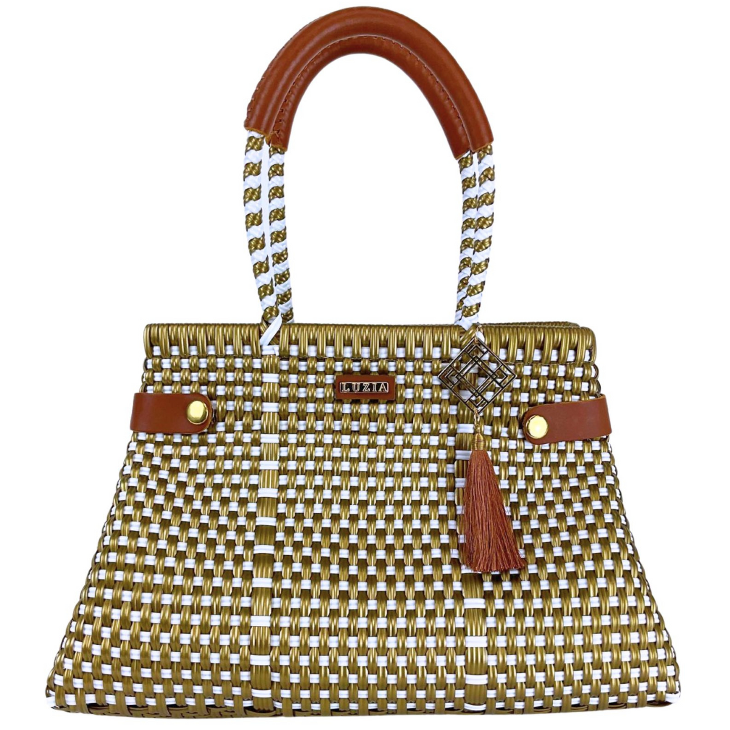 Shopping Tote Checkers White Gold