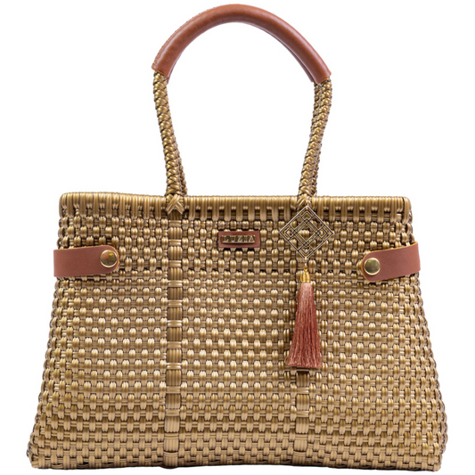 Shopping Tote Checkers Solid Gold