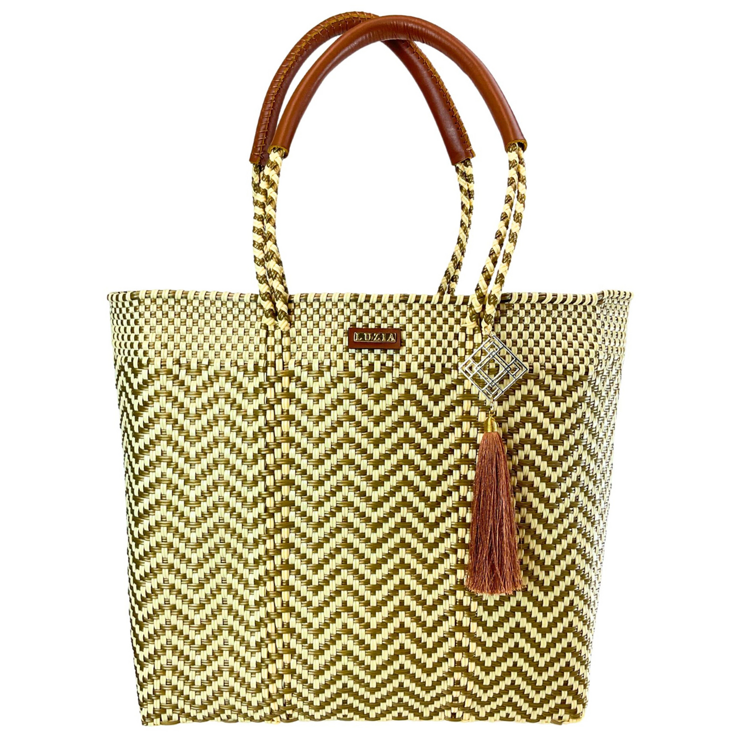 Shoulder Tote Chevron Beige Gold