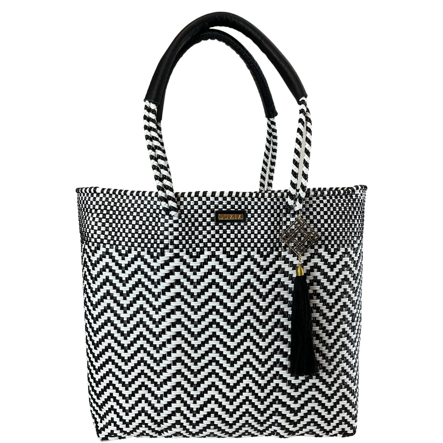 Shoulder Tote Chevron Black White