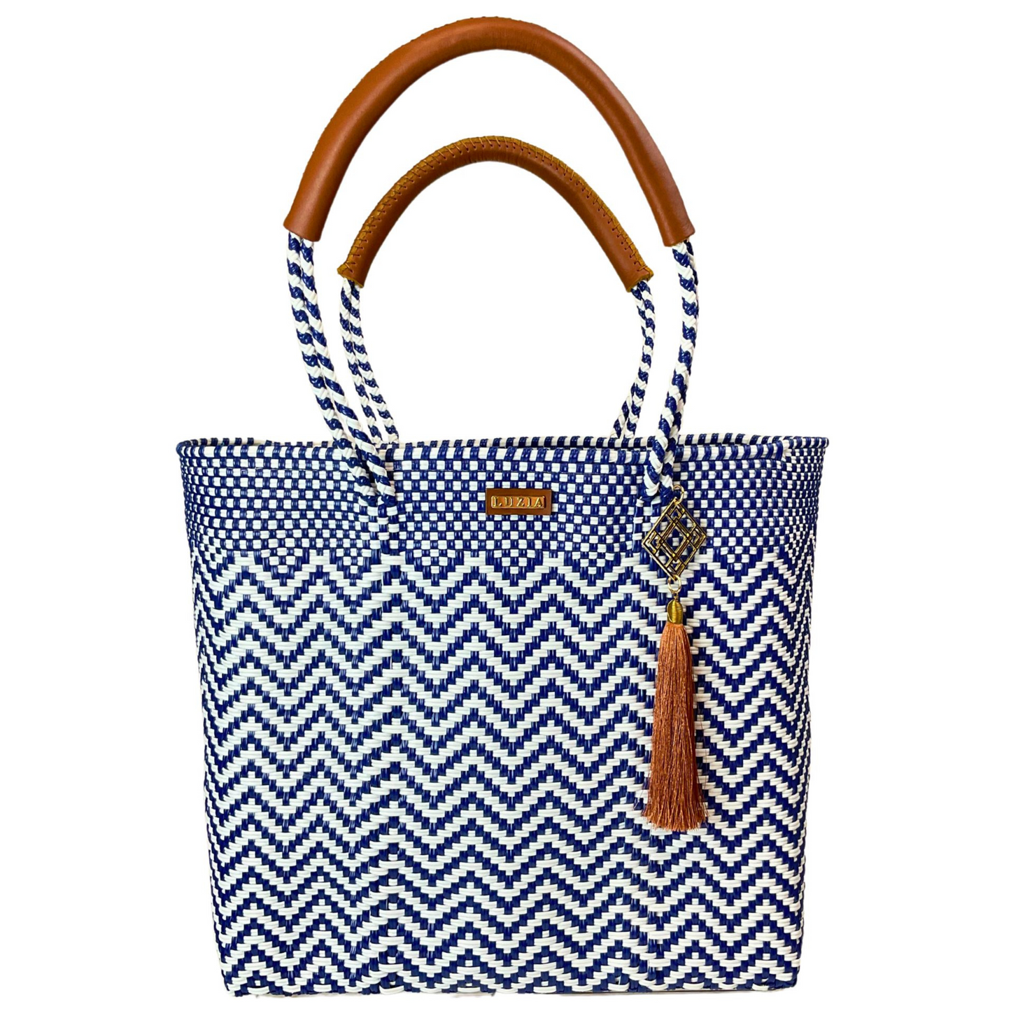 Shoulder Tote Chevron Blue White