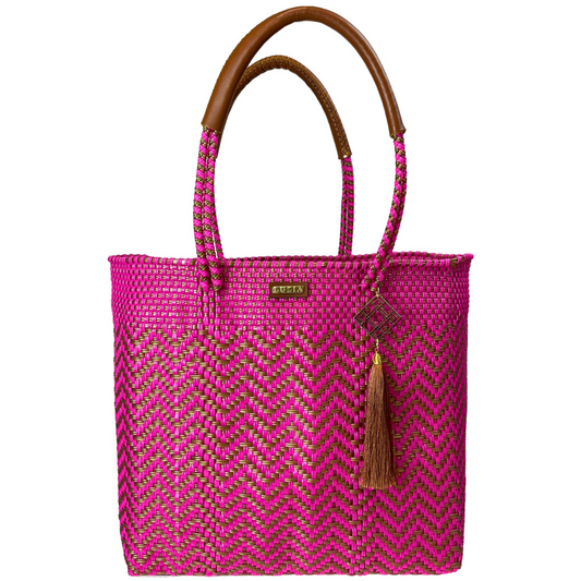 Shoulder Tote Chevron Pink Gold