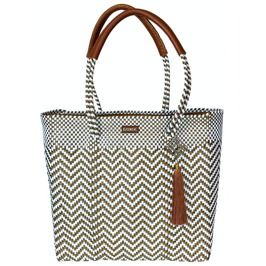 Shoulder Tote Chevron White Gold