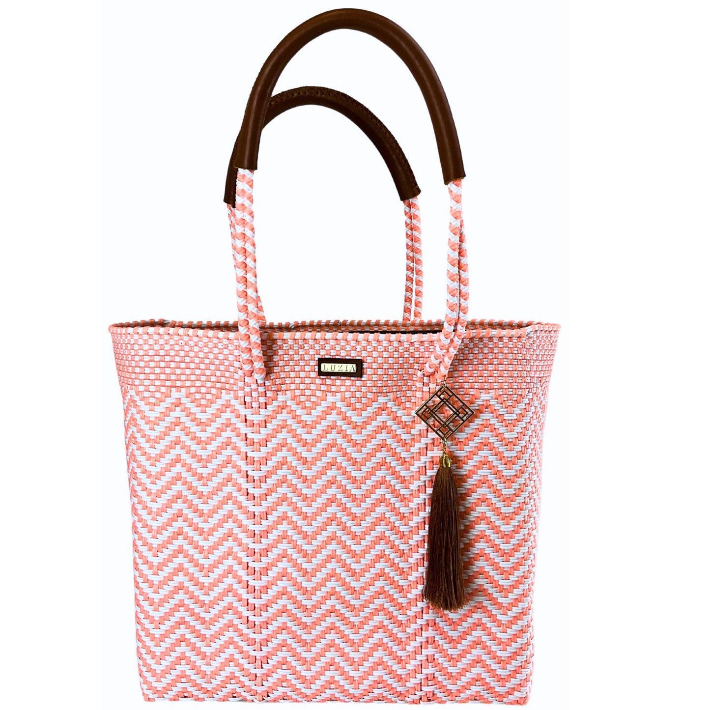 Shoulder Tote Chevron Salmon White