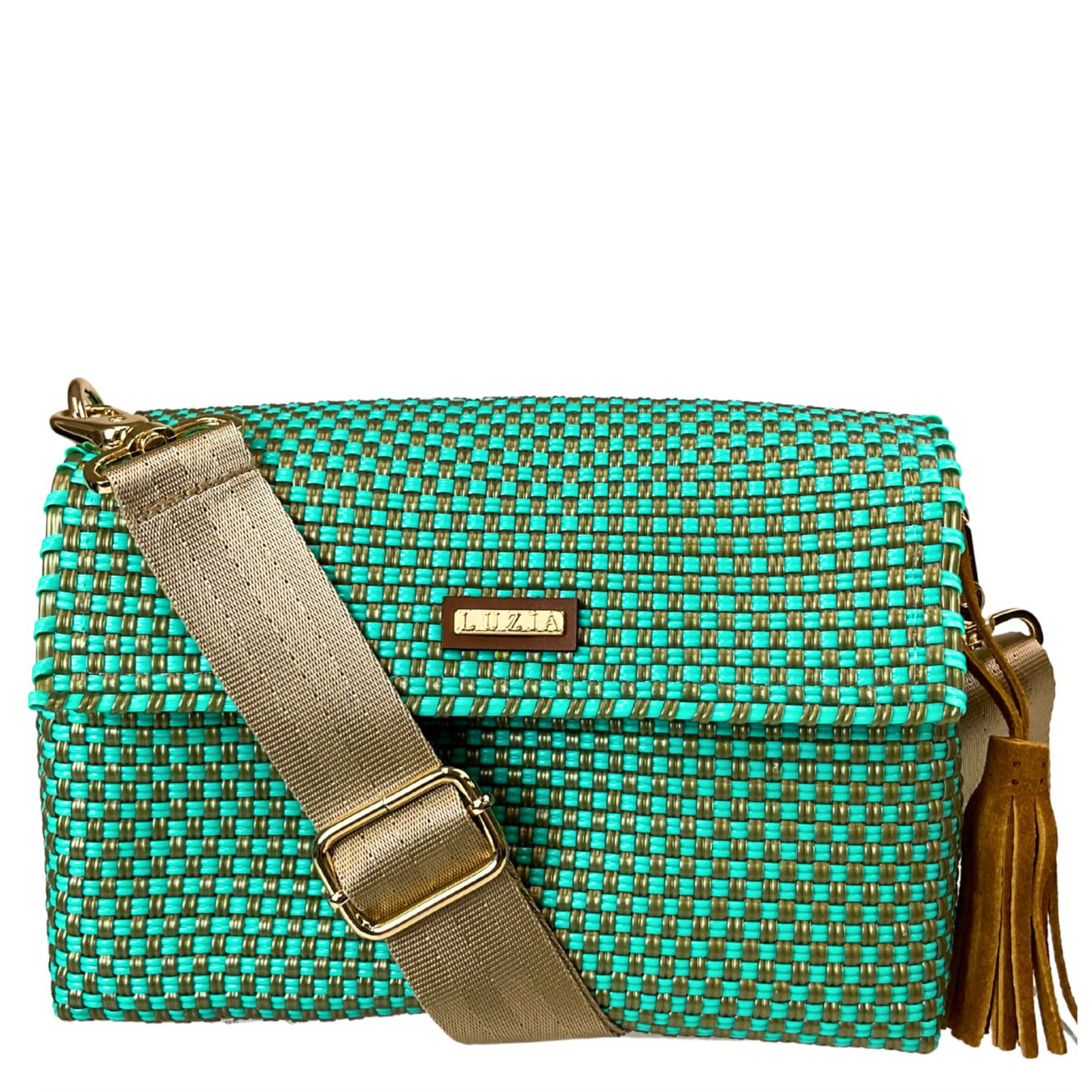 Crossbody Checkers Turquoise Gold