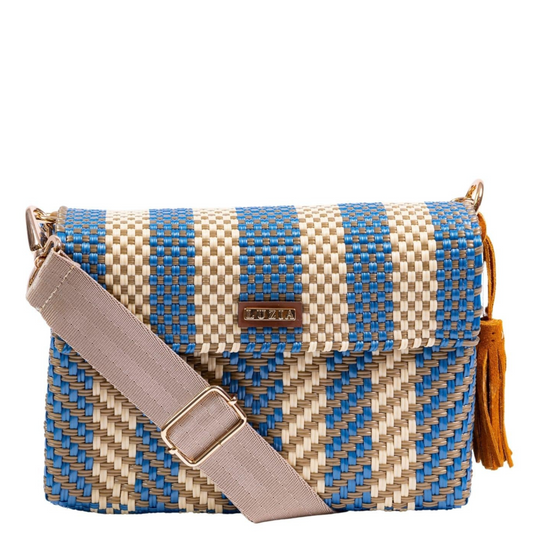 Crossbody Stripe Arrow Metallic Blue Beige Gold