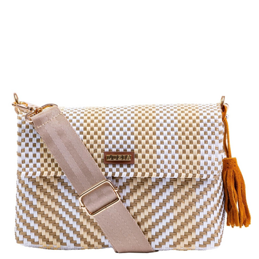 Crossbody Stripe Arrow White Beige Gold