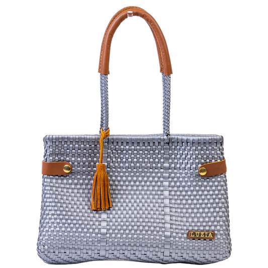 Shopping Tote Solid Checkers Silver