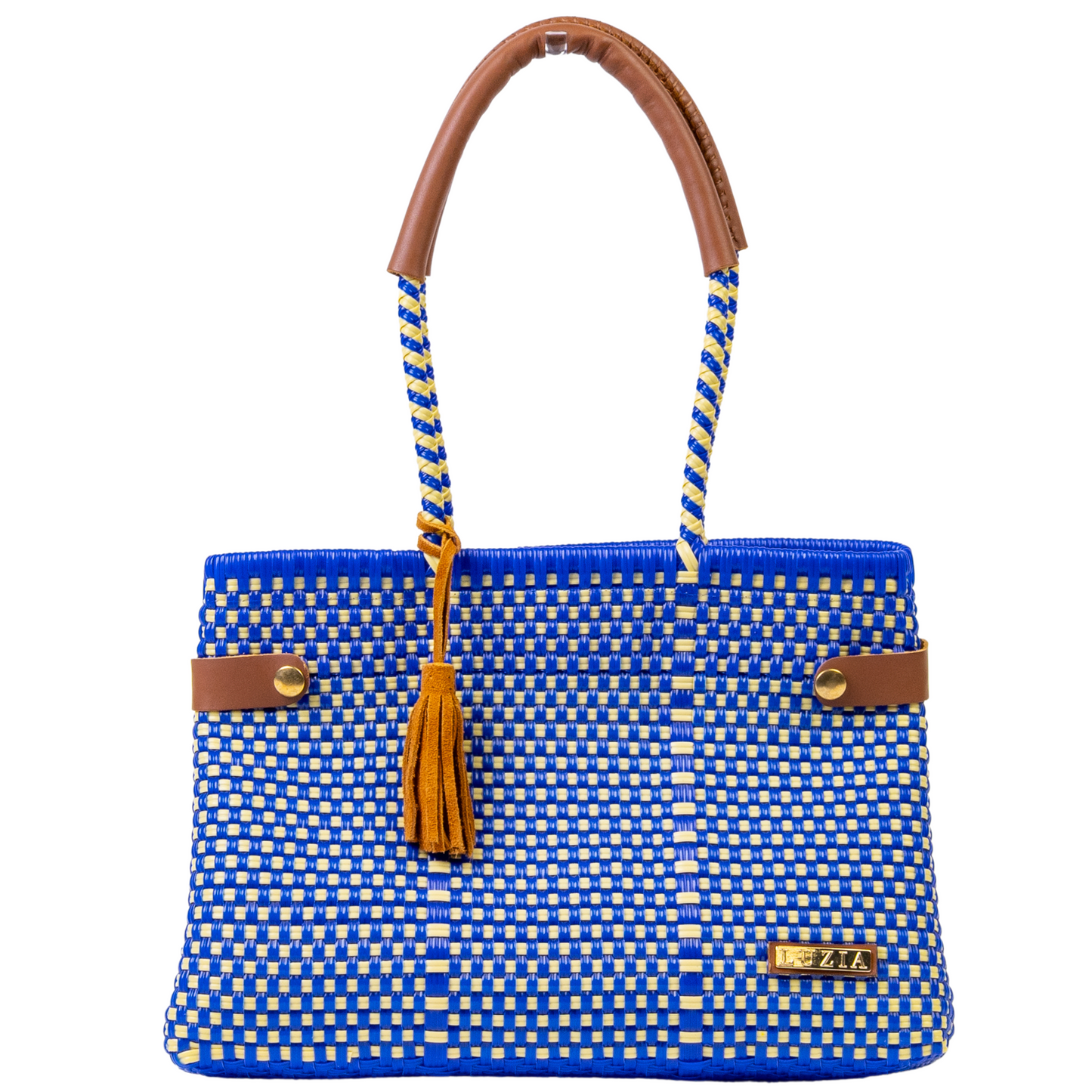 Shopping Tote Checkers Blue Beige