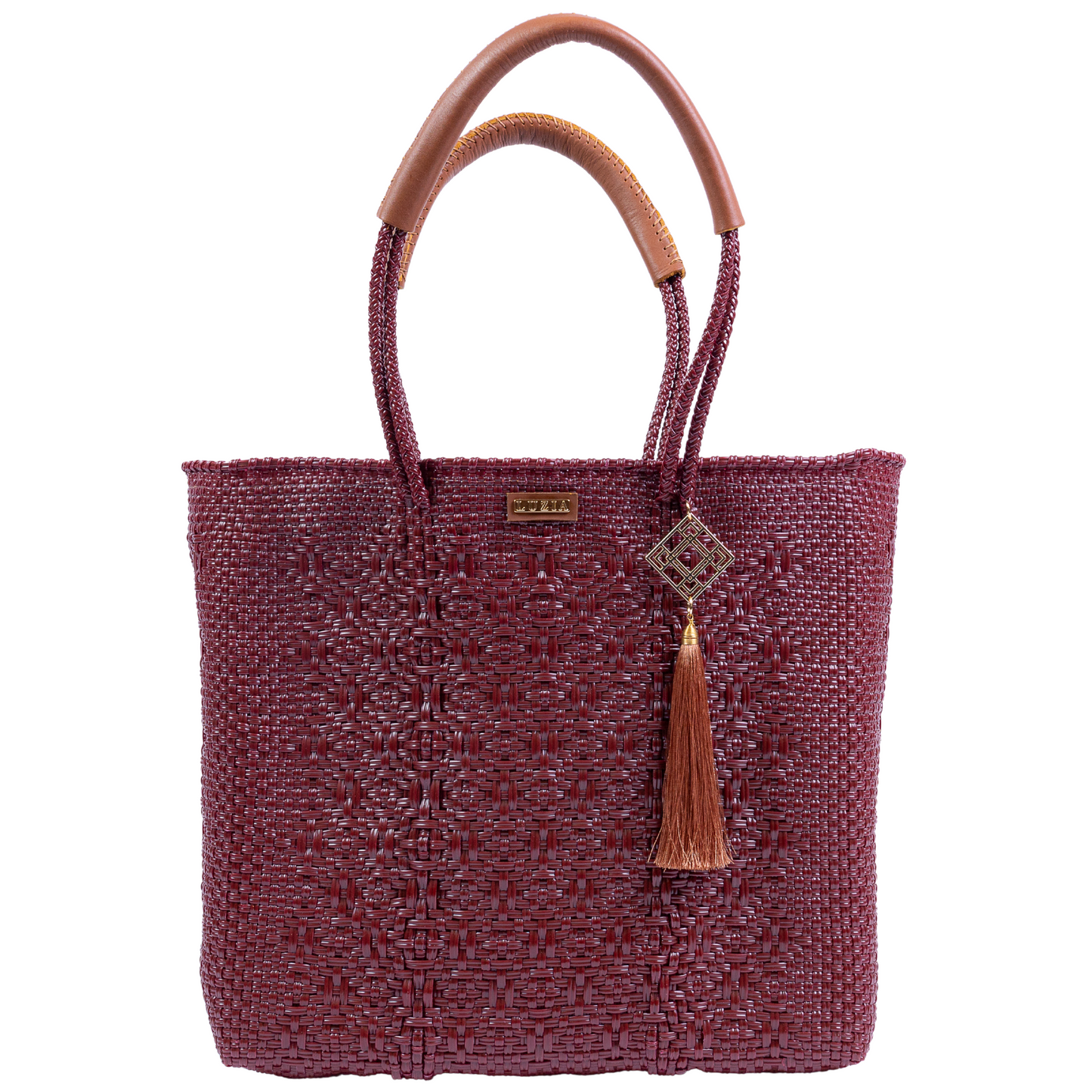 Shoulder Tote Solid Multi-Diamond Burgundy