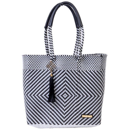 Shoulder Tote Diamond Black White