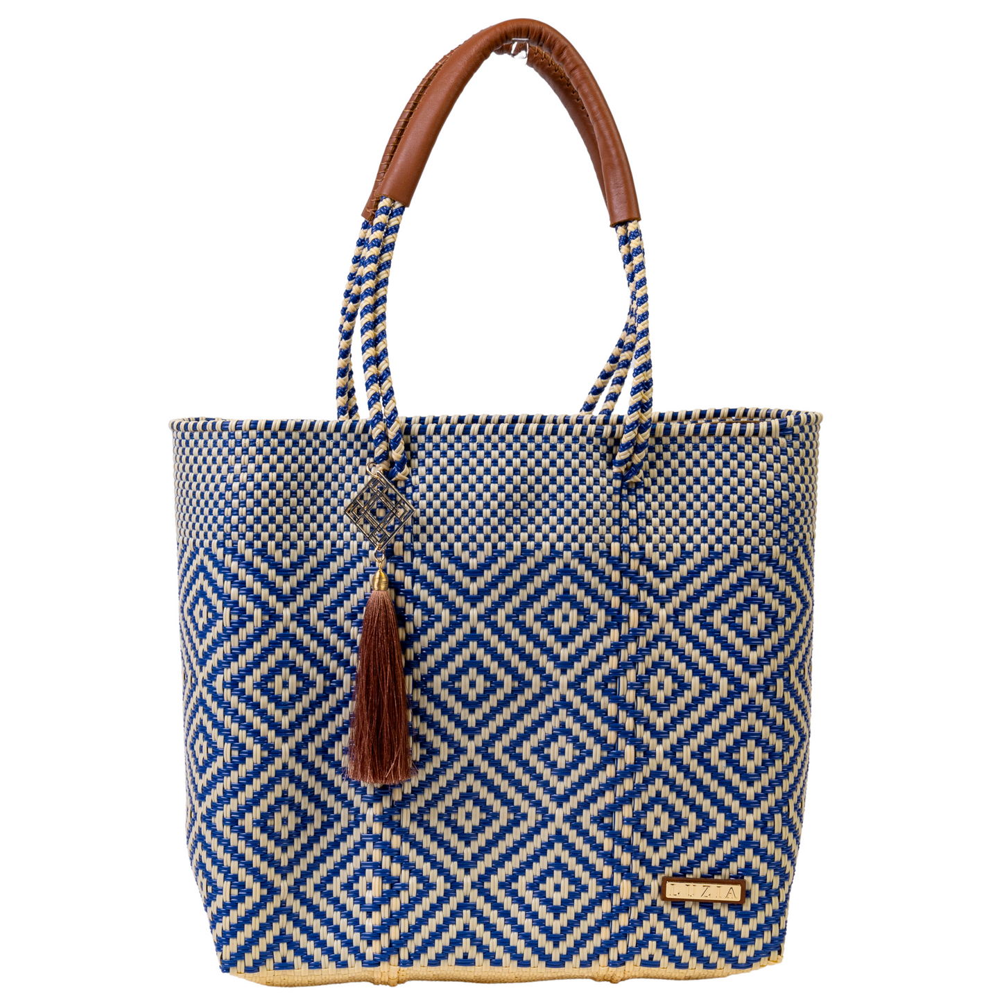 Shoulder Tote Multi-Diamond Blue Beige