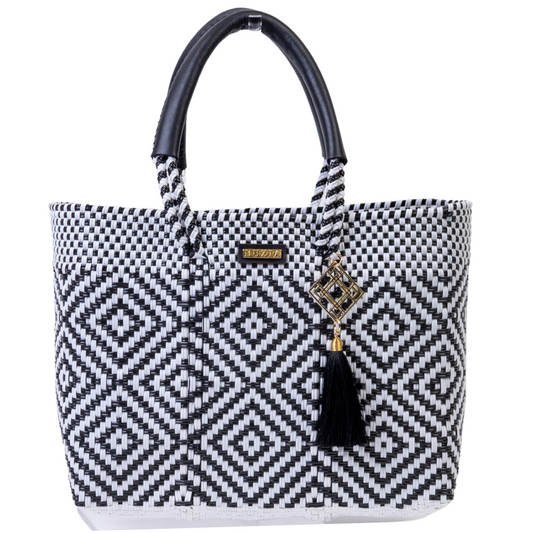 Arm Tote Multi-Diamond Black White