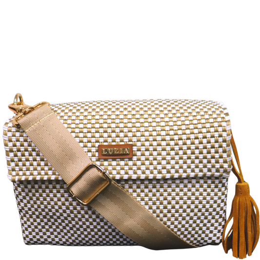 Crossbody Checkers White Gold